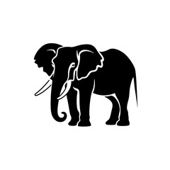 Elephant illustration, CNC solid black clean vector shape, white background