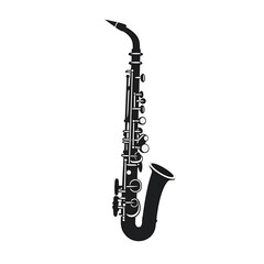 Saxophone illustration, CNC solid black clean vector shape, white background