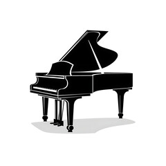 Piano illustration, CNC solid black clean vector shape, white background