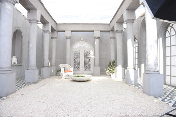 entrance to the house with columns
