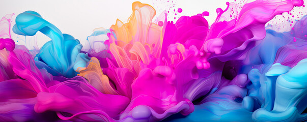 Fototapeta premium colorful image of a multi-colored liquid, flying and flowing, light purple and pink, bright saturated background. banner ready to use on the site. AI generation.