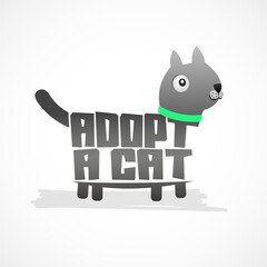 Adopt a Cat, design with Cat shape, adoption message.