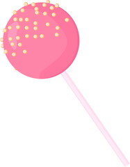 Pink Lollipop with sprinkles. Cute cake pops on stick. Party kids dessert.
