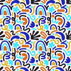 Hand drawn contemporary art collage with abstract shapes. Vector seamless pattern with Scandinavian cut out elements.