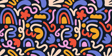 Hand drawn contemporary art collage with abstract shapes. Vector seamless pattern with Scandinavian cut out elements.