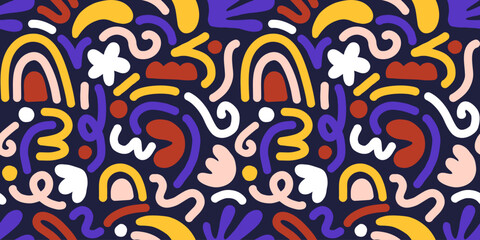 Hand drawn contemporary art collage with abstract shapes. Vector seamless pattern with Scandinavian cut out elements.