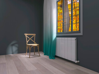 Living room interior with battery 3d render, 3d illustration