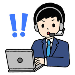コールセンターの男性がびっくりしている