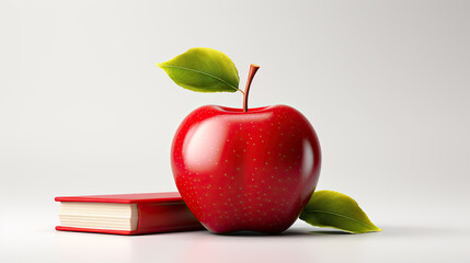 a red apple with a red book isolated on white background. learning for school concept. Generative AI
