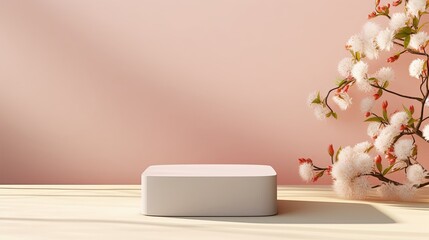 Minimal podium stones, spring colors, design background. Created with Generative Ai technology.