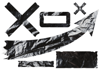 Various shapes made of polyethylene, an arrow, a cross, a frame, a strip on a white isolated background. Duct tape