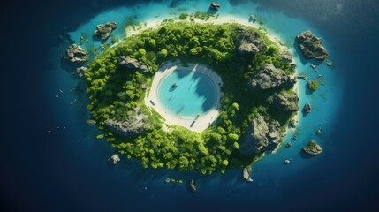 Naklejka premium a Tropical island aerial shot, escapism in a horizontal format in a Travel-themed, photorealistic illustration in JPG. Generative ai