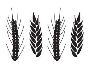 Four black wheat silhouettes on white background for icons, webs, apps, cards