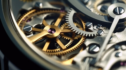 Close-up of a mechanical gears in swiss watch