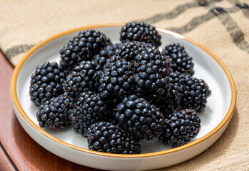 Fresh ripe black bramble blackberries new harvest