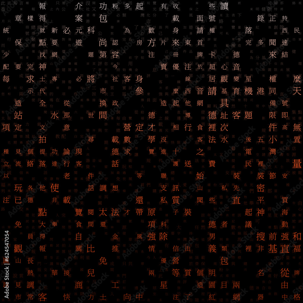 Poster letters matrix background. random characters of chinese simplified alphabet (hong kong). gradient ma