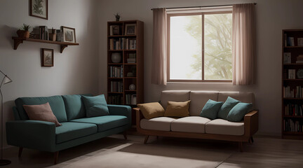 Fototapeta premium living room with sofa - Generative AI, AI