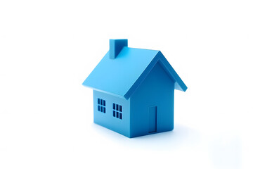 Miniature blue house model on white background