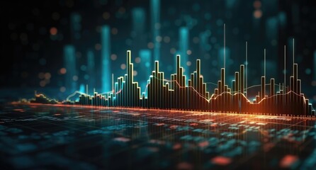 3D rendering of stock market financial graph on digital background. Business and finance concept