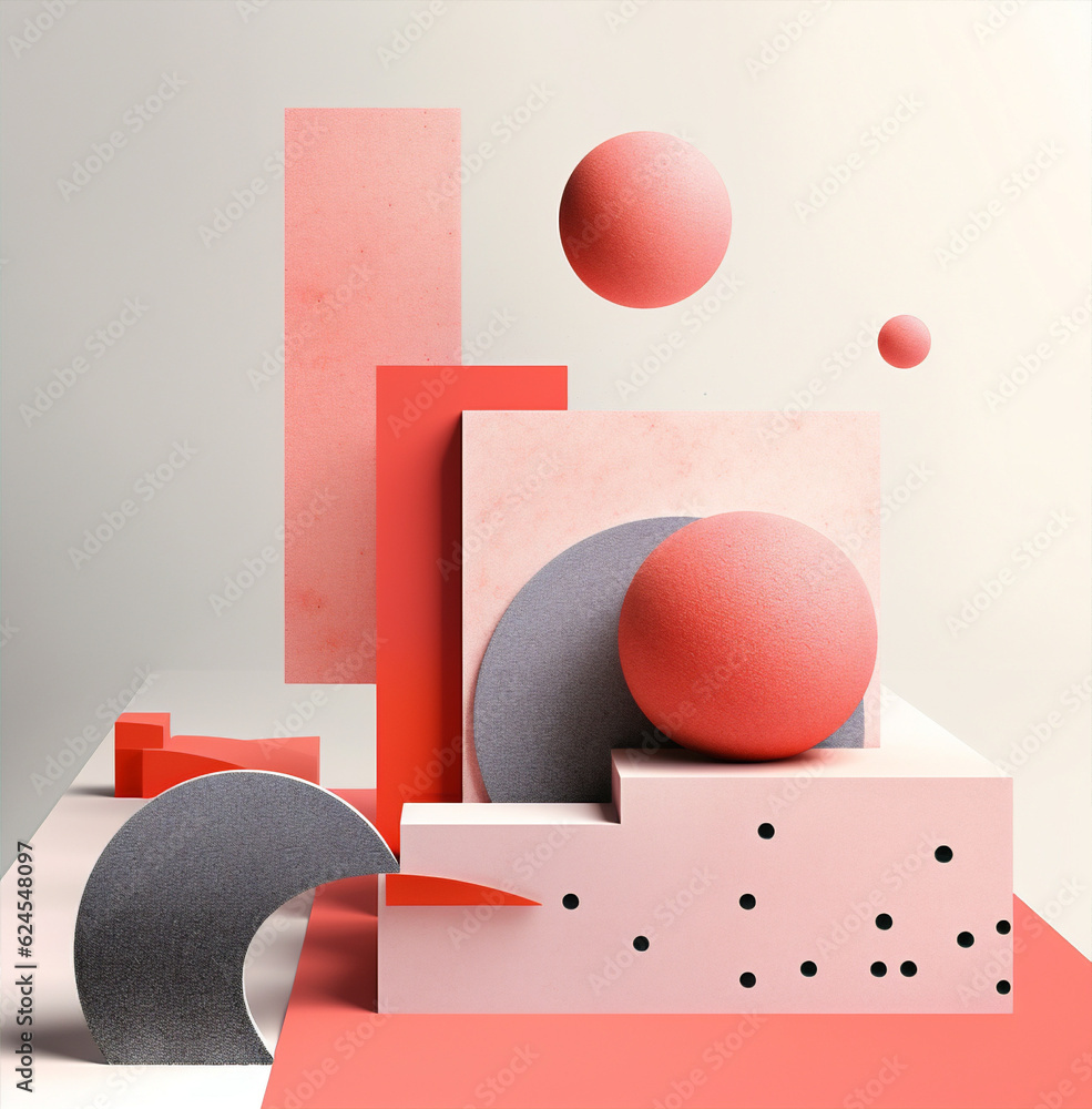 Poster geometric abstract background cylinder art scene shapes pink blank render design gold cube set three
