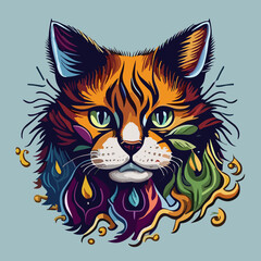 Fototapeta na wymiar Whisker Wonderland: Vibrant and Cute Cat Face