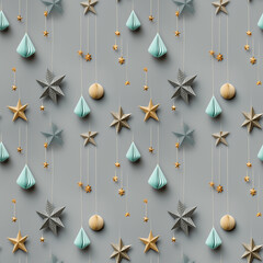 Christmas seamless pattern in pastel colors with stars decoration.