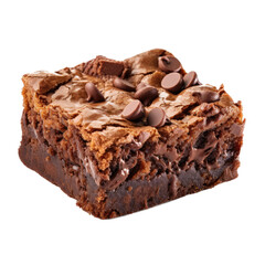 Fototapeta na wymiar a delicious baked fudge brownie with chocolate chips in a Dessert-themed, photorealistic illustration in a PNG, cutout, and isolated. Generative AI