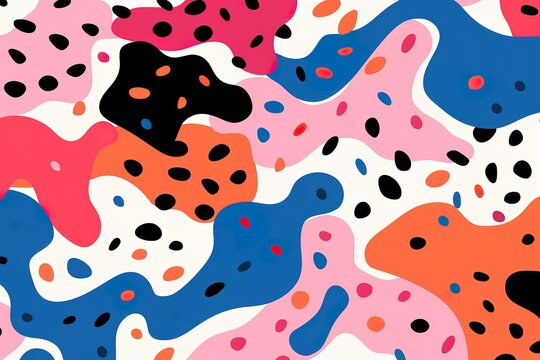 Abstract seamless pattern backgrounds, vector memphis liens and dots texture. Trendy modern organic shape doodle lines pattern with irregular shapes