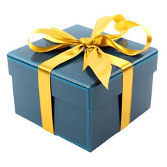 blue gift box tied with yellow ribbon isolated on transparent background ,generative ai