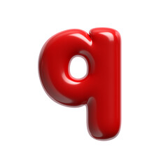 red cartoon letter Q - Lower-case 3d glossy font - Suitable for events, design or passion related subjects