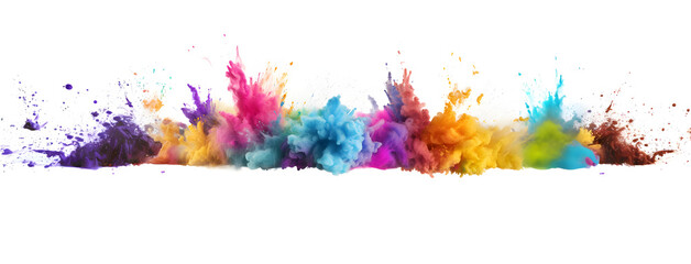 Holi Colorful Aqua Color Smoke explosion wide panorama on white background, generative ai 