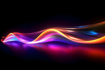 vibrant colorful orange high speed glowing light lines on black background, generative ai 