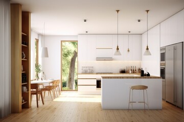 Fototapeta na wymiar White and wooden kitchen
