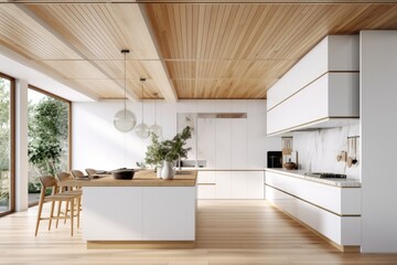 Fototapeta premium White and wooden kitchen