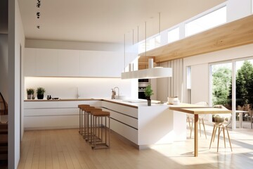 Fototapeta na wymiar White and wooden kitchen