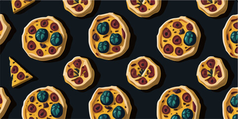 Yummy Cravings, Seamless Food Pattern with Pizza Illustration