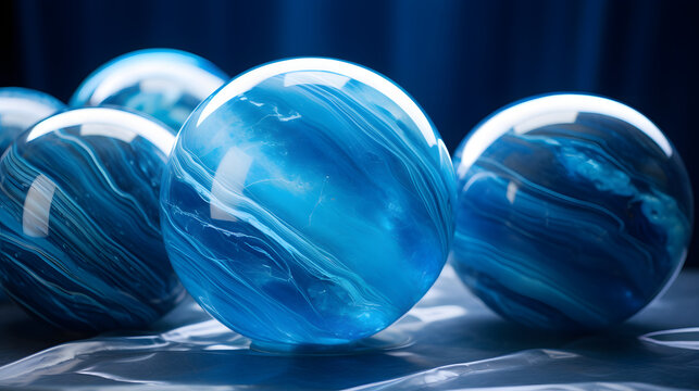 Close-up image of a piece of a blue marble ball generativ ai