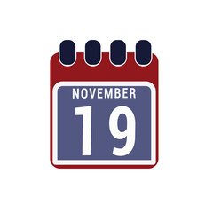 Calendar displaying day 19 ( nineteenth ) of the November - Day 19 of the month. illustration