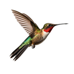 a Ruby-Throated Hummingbird in flight, iridescent feathers a summer jewel in a Nature-themed, photorealistic illustration in a PNG, cutout, and isolated. Generative AI