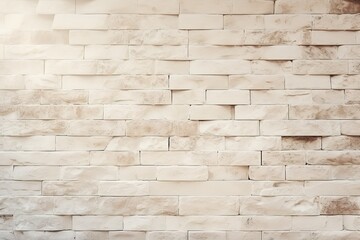 Fototapeta premium Empty Background of wide cream brick wall texture. Old brown brick wall concrete or stone pattern nature, wallpaper limestone abstract floor/ Grid uneven interior rock. Home& office design backdrop