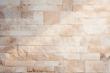 Empty Background of wide cream brick wall texture. Old brown brick wall concrete or stone pattern nature, wallpaper limestone abstract floor/ Grid uneven interior rock. Home& office design backdrop - obrazy, fototapety, plakaty