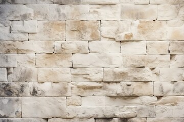 Empty Background of wide cream brick wall texture. Old brown brick wall concrete or stone pattern nature, wallpaper limestone abstract floor/ Grid uneven interior rock. Home& office design backdrop - obrazy, fototapety, plakaty