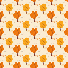 Obraz na płótnie Canvas Pattern with autumn trees. Nature illustration. Vector. Yellow-orange forest.For fabrics, covers, decorative design, packaging.