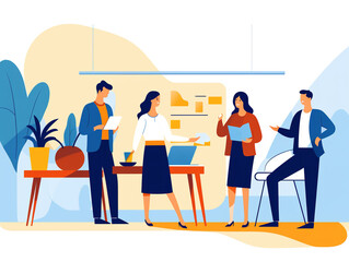 Group of people in the office, illustration style