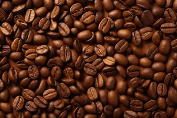 Naklejka premium High quality Coffee beans flat lay image, panoramic view of roasted coffee beans background