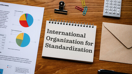 There is notebook with the word International Organization for Standardization. It is as an...
