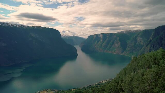 Aurlandsfjord fjord amazing landscape, Norway Scandinavia. National tourist route Aurlandsfjellet