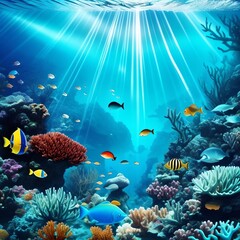 Fototapeta na wymiar coral reef with schools of fish