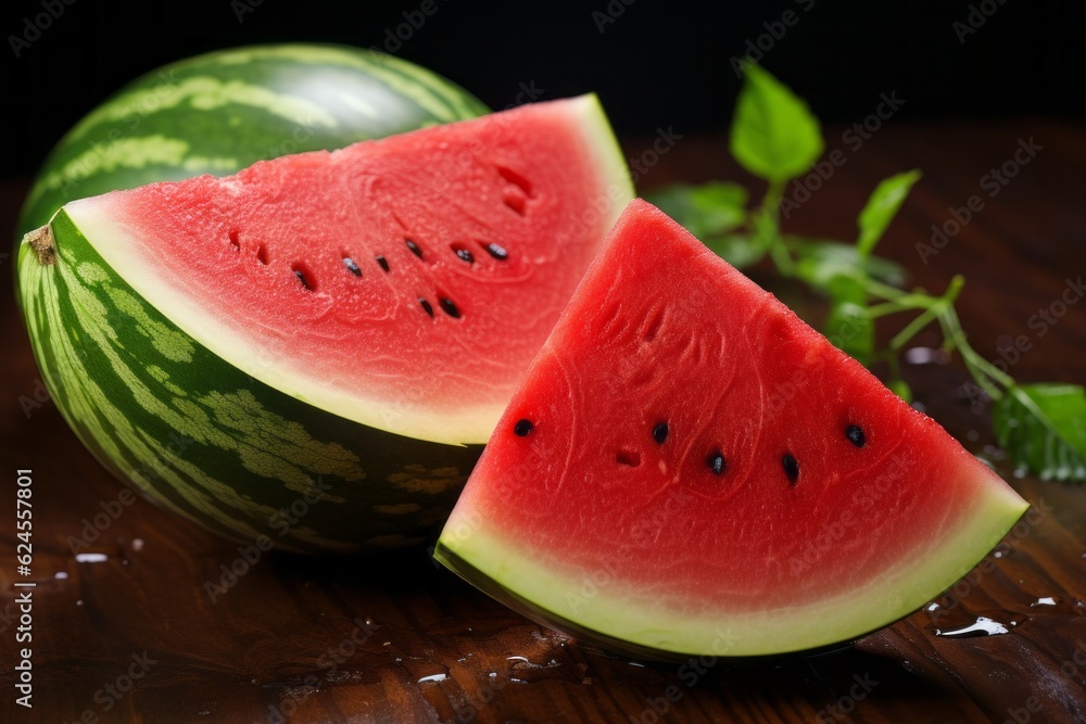Poster appetizing watermelon. background with selective focus and copy space for text