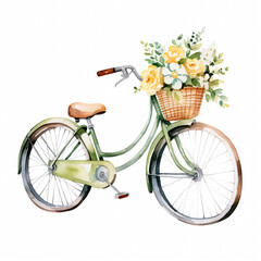 Fototapeta na wymiar watercolor illustration of a bicycle with flowers isolated on white background. Vintage style